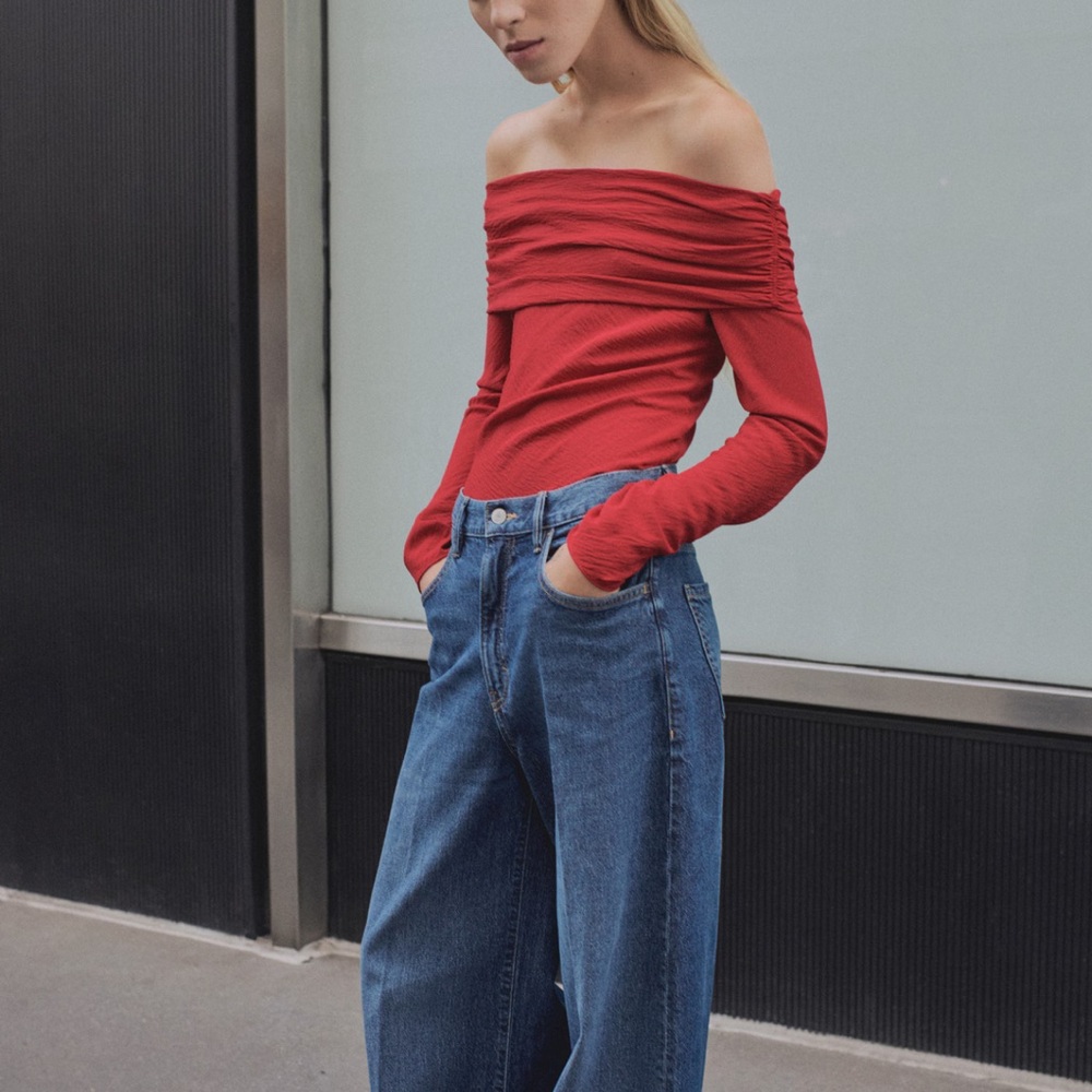 Mango Red Off-Shoulder Blouse